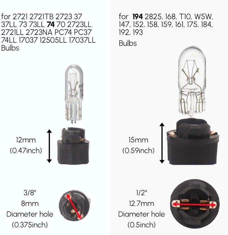 Siweex 74 T5 and 194 T10 LED Bulbs Twist Lock Socket Wedge Base for Car Dashboard Instrument Panel Gauge Cluster Bulb Replacement - Image 2
